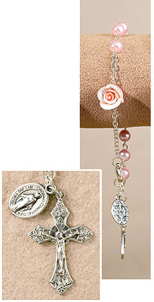 Pink Pearl Miraculous Rose Rosary Bracelet